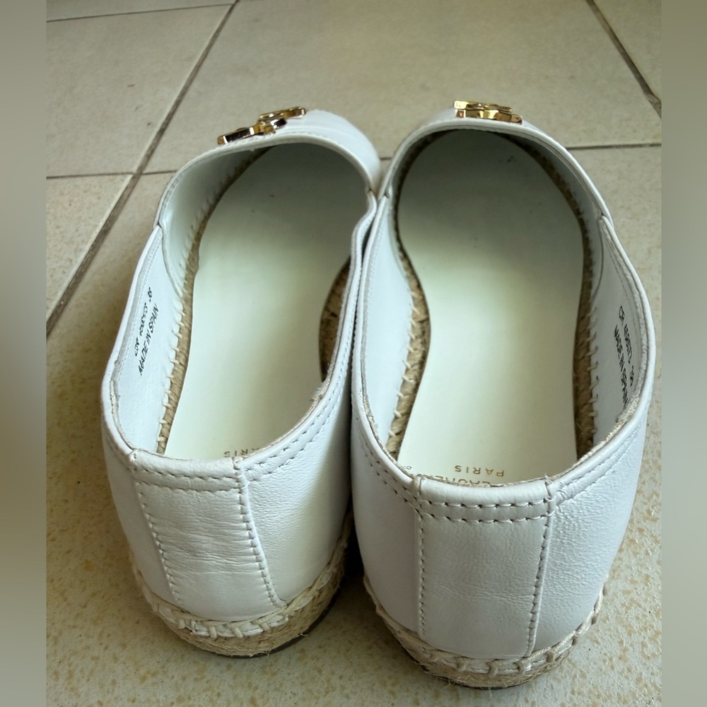 Saint Laurent White Leather Espadrille Flats with Gold Logo - Picture 3 of 10